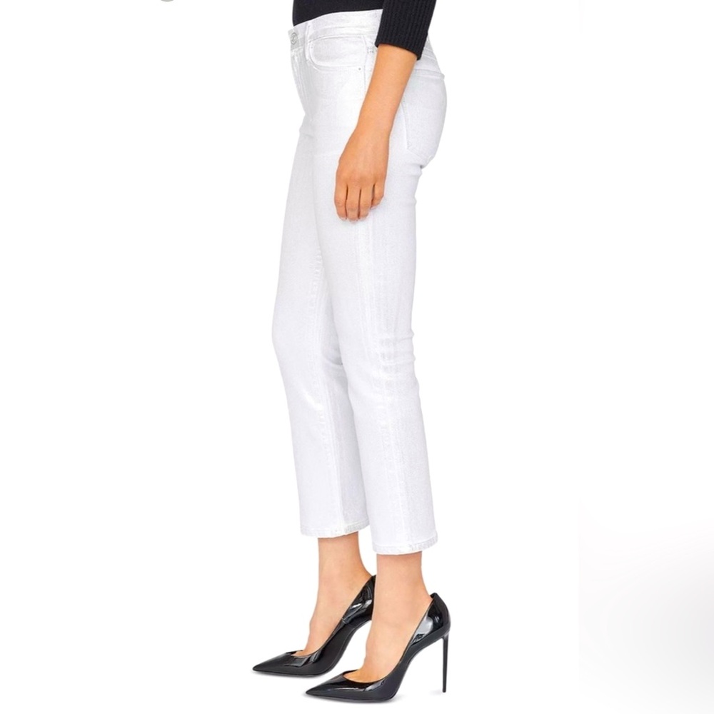 FRAME Le High Straight White/Silver Coated Jeans NWT